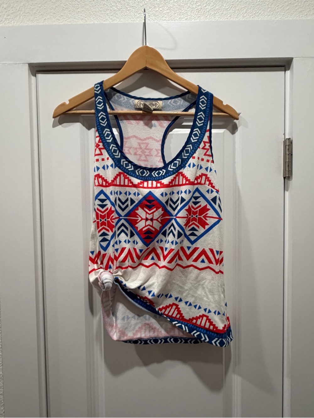Flying Tomato Red, Blue & White Geometric Racerback Tank
